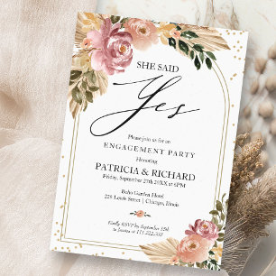 Chic Neutral Colours Boho Floral Engagement Party Invitation