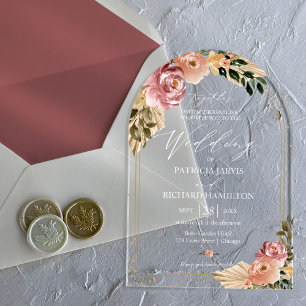 Chic Neutral Colours Boho Floral Wedding Acrylic Invitations