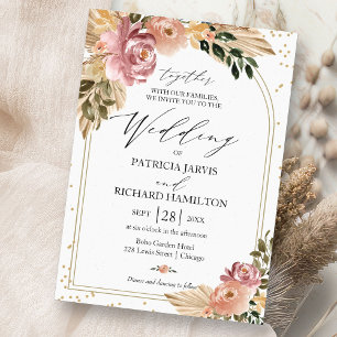 Chic Neutral Colours Boho Floral Wedding Invitation