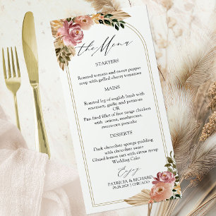 Chic Neutral Colours Boho Floral Wedding Menu Card
