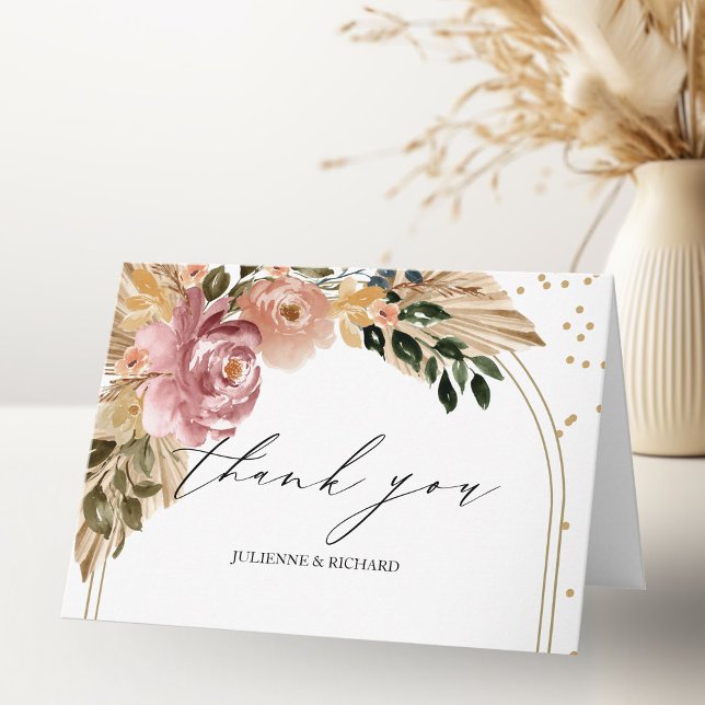 Chic Neutral Colours Boho Floral Wedding Thank You Card (Creator Uploaded)