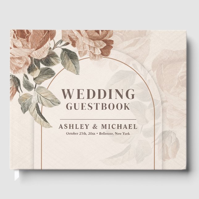 Chic neutral earthy tones rusty roses fall arch guest book (Front)