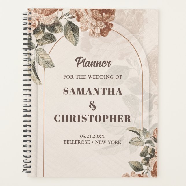 Chic neutral earthy tones rusty roses fall wedding planner (Front)