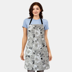 Chic Neutral Flower Grey Floral Pattern Apron