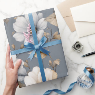 Chic Neutral Flower Grey Floral Pattern Wrapping Paper