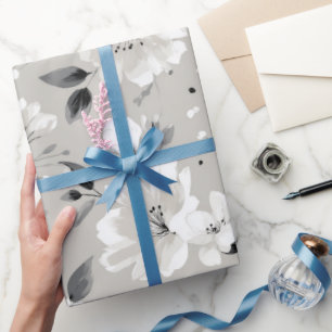 Chic Neutral Flower Grey Floral Pattern Wrapping Paper