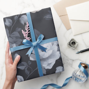 Chic Neutral Flower Grey Floral Pattern Wrapping Paper