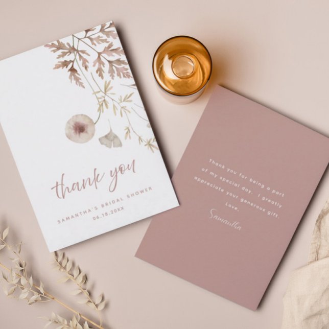 Chic Neutral Pink Botanical Floral Bridal Shower Thank You Card (Creator Uploaded)