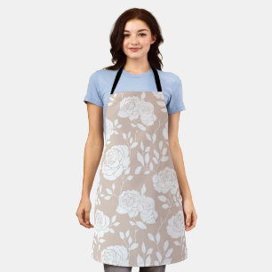 Chic Neutral Rose White Floral Pattern Apron