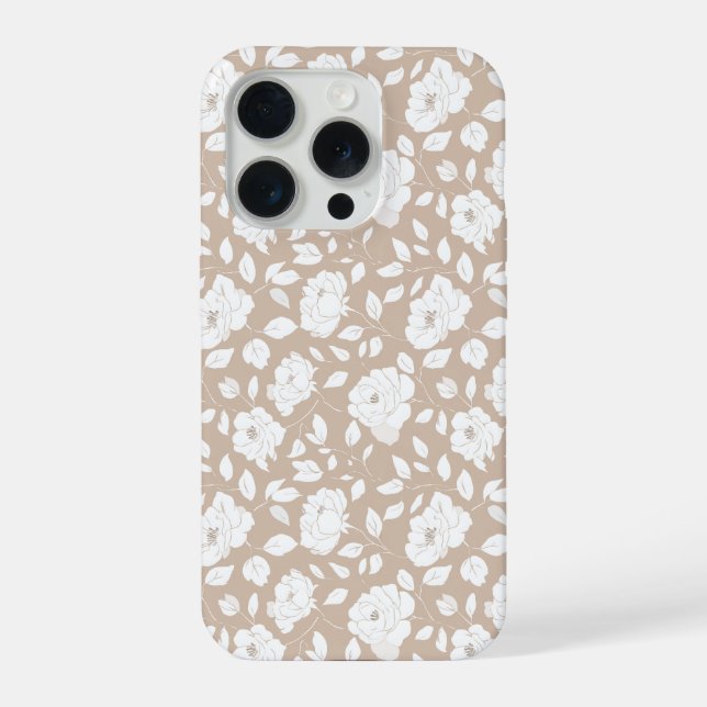 Chic Neutral Rose White Floral Pattern iPhone Case (Back)
