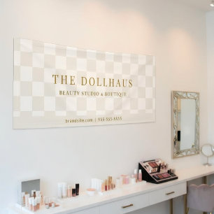 Chic Neutral Tan Chequered Shop Name  Banner