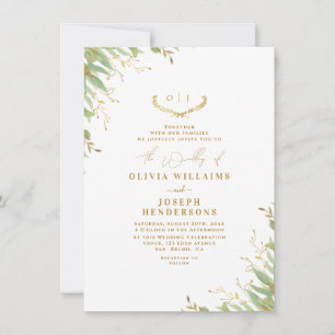  Chic Neutral Watercolor Floral Wedding Gold Foil Invitation