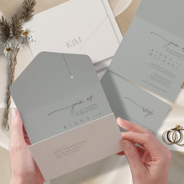 Chic Neutrals Wedding Bone/Sage Grey ID1020 All In One Invitation (Creator Uploaded)