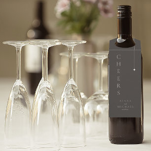 Chic Neutrals Wedding Cheers Charcoal ID1020 Bottle Tag