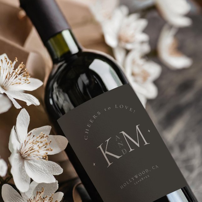 Chic Neutrals Wedding Cheers Charcoal ID1020 Wine Label (Creator Uploaded)