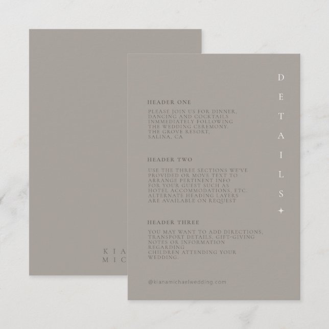 Chic Neutrals Wedding Details Taupe ID1020 Enclosure Card (Front/Back)