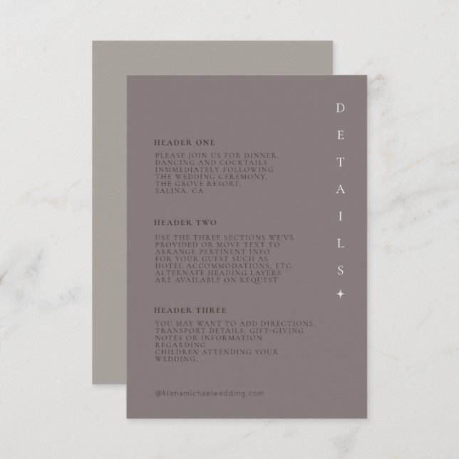 Chic Neutrals Wedding Details Warm Grey ID1020 Enclosure Card (Front/Back)