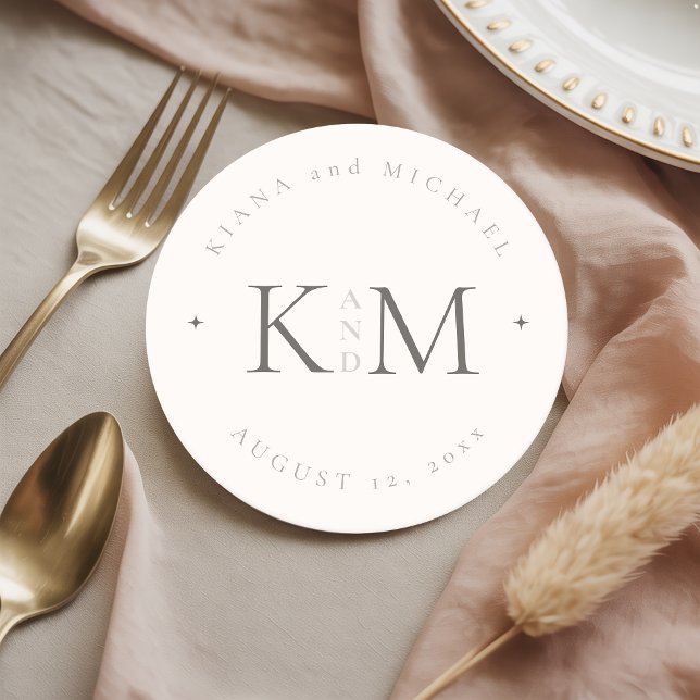 Chic Neutrals Wedding Initials Ivory ID1020 Round Paper Coaster (Creator Uploaded)