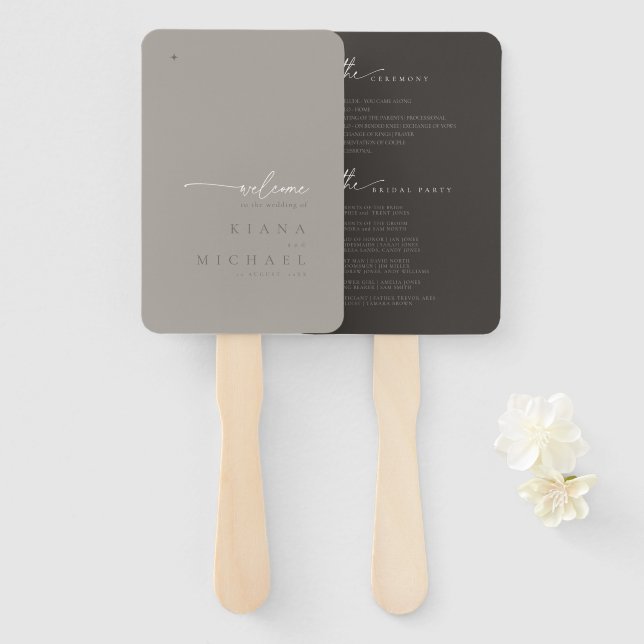 Chic Neutrals Wedding Program Taupe ID1020 Hand Fan (Front and Back)
