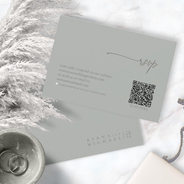 Chic Neutrals Wedding QR Code Sage Grey ID1020 RSVP Card (Creator Uploaded)