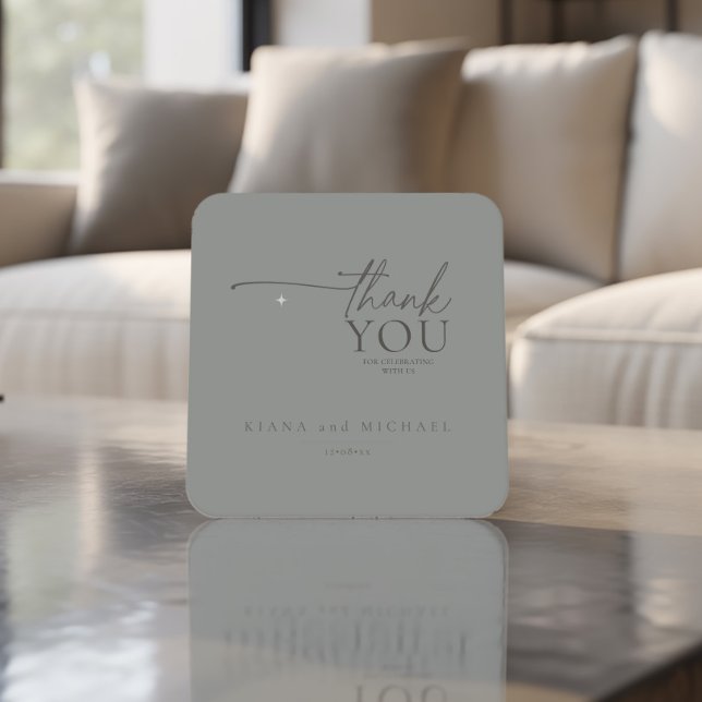 Chic Neutrals Wedding Thank You Pastel Grey ID1020 Square Paper Coaster (Creator Uploaded)