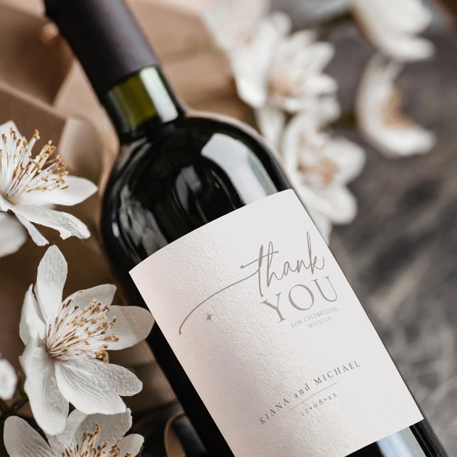 Chic Neutrals Wedding Thank You Powder ID1020 Wine Label (Creator Uploaded)