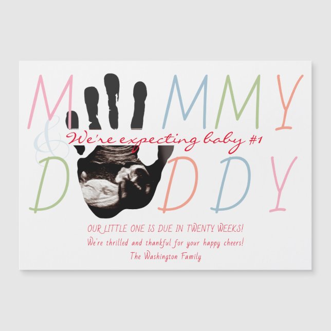 Chic New Baby Sonogram Ultrasound Photo Pregnancy Magnetic Invitation (Front)