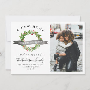 Chic New Home For the Holidays Wreath Photo Moving Announcement