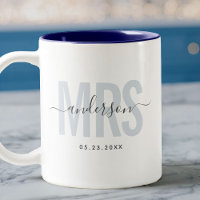 Chic New MRS Custom Name Wedding Date Blue