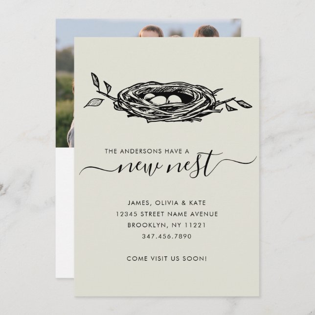 Chic New Nest Home Change of Address Photo Moving Announcement (Front/Back)