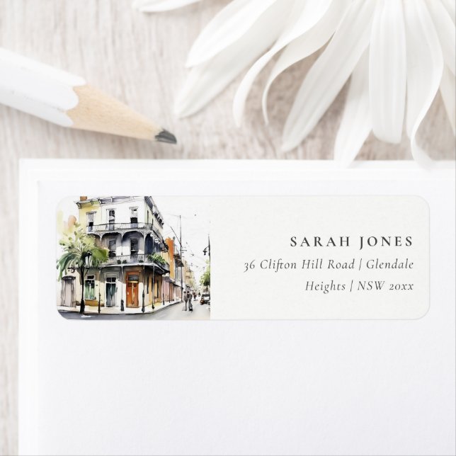 Chic New Orleans Louisiana Watercolor Address (Insitu)