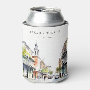 Chic New Orleans Louisiana Watercolor Wedding Can Cooler