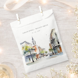 Chic New Orleans Louisiana Watercolor Wedding Favour Bags