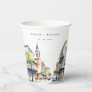 Chic New Orleans Louisiana Watercolor Wedding Paper Cups