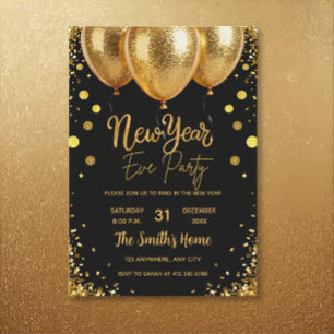 Chic New Year' Eve Party Gold Glitter Black  Invitation