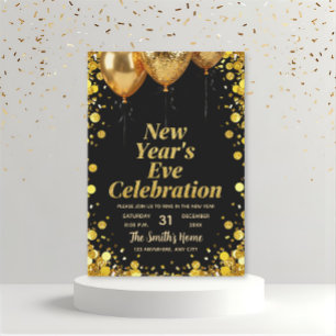 Chic New Year' Eve Party Gold Glitter Black  Invitation