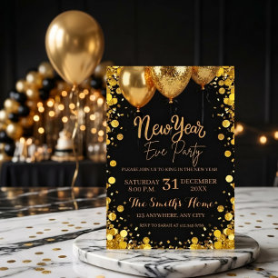 Chic New Year' Eve Party Gold Glitter Black Invitation
