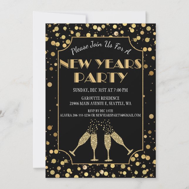 Chic New Years Eve Party Invitation (Front)