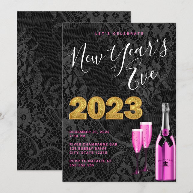 Chic New Year's Eve Party Invitation (Front/Back)