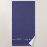 Chic Newlywed Monogram Names Navy Blue Beach Towel<br><div class="desc">Chic monogrammed beach towel with the names of the newly weds in handwritten white elegant script calligraphy on a navy blue background. Simply add your names. Perfect gift for the newlywed couple or engaged couple. Exclusively designed for you by Happy Dolphin Studio. If you need any help or matching products,...</div>