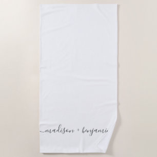 Chic Newlywed Monogram Names White Beach Towel