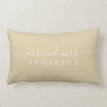 Chic Newlywed Mr Mrs Beige Sand Monogram Lumbar Cushion<br><div class="desc">Chic, modern monogrammed beige pillow with the text Mr and Mrs in white elegant script. Simply add your married name. The beige sand color ancestral gold is used for this stylish design. Perfect luxury gift for the newlywed couple. Exclusively designed for you by Happy Dolphin Studio. If you need any...</div>