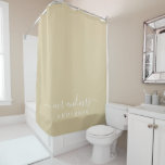 Chic Newlywed Mr Mrs Beige Sand Monogram Shower Curtain<br><div class="desc">Chic beige sand monogram shower curtain with the text Mr and Mrs in white elegant script. The colour ancestral gold is used for this stylish design you can customise with your married name. Perfect luxury gift for the newlywed couple. Exclusively designed for you by Happy Dolphin Studio.</div>