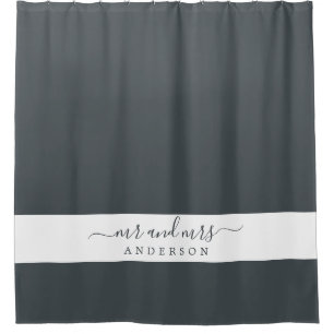 Chic Newlywed Mr Mrs Black and White Monogram Shower Curtain