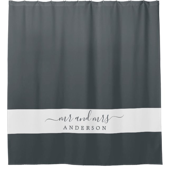 Chic Newlywed Mr Mrs Black and White Monogram Shower Curtain (Front)