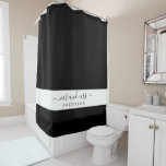 Chic Newlywed Mr Mrs Black and White Monogram Shower Curtain<br><div class="desc">Chic black and white monogram shower curtain with the text Mr and Mrs in elegant script. You can customise this elegant shower curtain with your married name. Perfect luxury gift for the newlywed couple. Exclusively designed for you by Happy Dolphin Studio.</div>