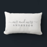 Chic Newlywed Mr Mrs Black White Monogram Lumbar Cushion<br><div class="desc">Chic, modern monogrammed black and white pillow with the text Mr and Mrs in off-black elegant script on a white background. Simply add your married name. Perfect gift for the newlywed couple. Exclusively designed for you by Happy Dolphin Studio. If you need any help or matching products please contact us...</div>