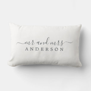Chic Newlywed Mr Mrs Black White Monogram Lumbar Cushion