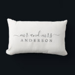 Chic Newlywed Mr Mrs Black White Monogram Lumbar Cushion<br><div class="desc">Chic, modern monogrammed black and white pillow with the text Mr and Mrs in off-black elegant script on a white background. Simply add your married name. Perfect gift for the newlywed couple. Exclusively designed for you by Happy Dolphin Studio. If you need any help or matching products please contact us...</div>