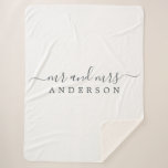 Chic Newlywed Mr Mrs Black White Monogram Sherpa Blanket<br><div class="desc">Chic, modern monogrammed black and white sherpa blanket with the text Mr and Mrs in off-black elegant script on a white background. Simply add your married name. The off-black colour black forest is used for this stylish design. Perfect luxury gift for the newlywed couple. Exclusively designed for you by Happy...</div>